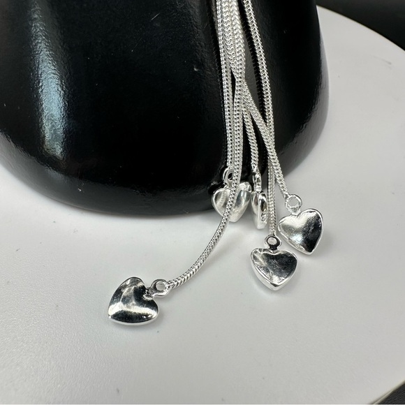 925 Sterling Silver Plated Five-Strand Heart Charm Bracelet – Adjustable - Picture 6 of 17